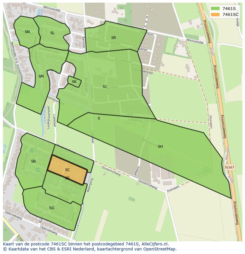 Afbeelding van het postcodegebied 7461 SC op de kaart.