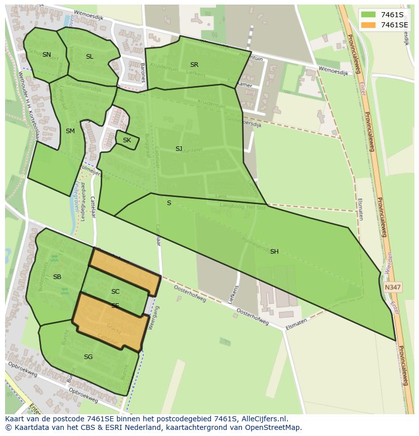 Afbeelding van het postcodegebied 7461 SE op de kaart.