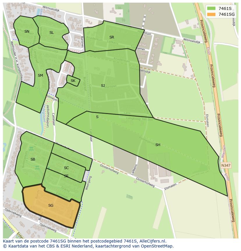Afbeelding van het postcodegebied 7461 SG op de kaart.