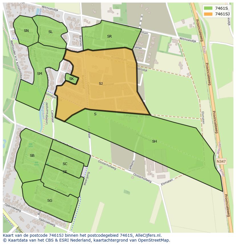 Afbeelding van het postcodegebied 7461 SJ op de kaart.