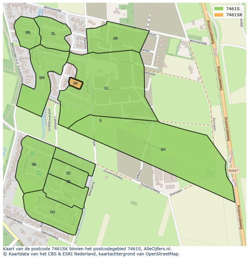 Afbeelding van het postcodegebied 7461 SK op de kaart.
