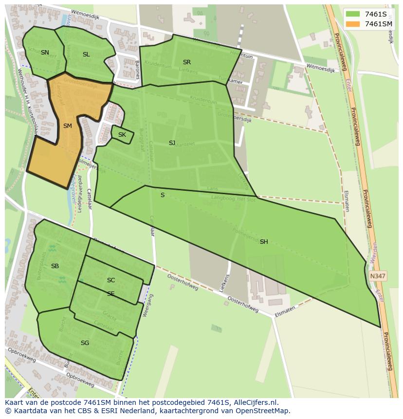 Afbeelding van het postcodegebied 7461 SM op de kaart.
