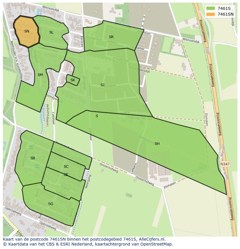 Afbeelding van het postcodegebied 7461 SN op de kaart.