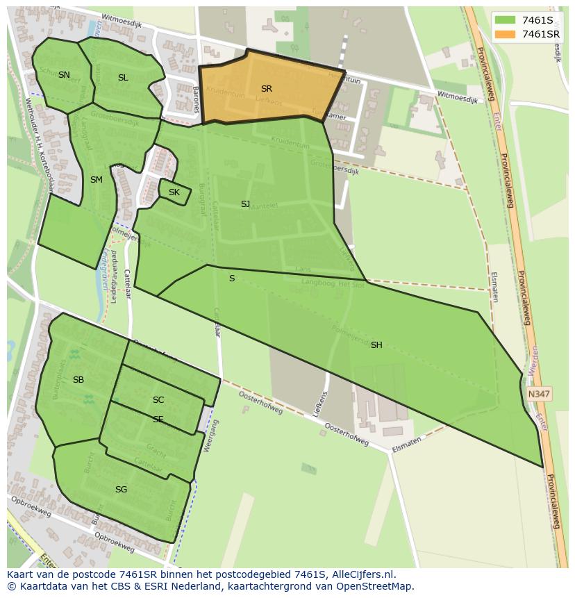 Afbeelding van het postcodegebied 7461 SR op de kaart.