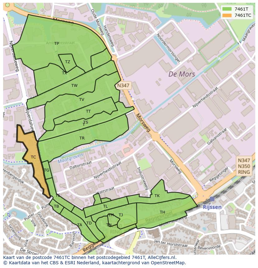 Afbeelding van het postcodegebied 7461 TC op de kaart.
