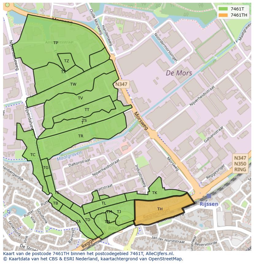 Afbeelding van het postcodegebied 7461 TH op de kaart.