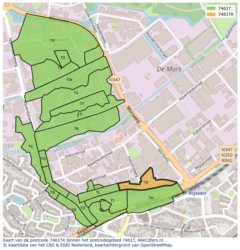 Afbeelding van het postcodegebied 7461 TK op de kaart.