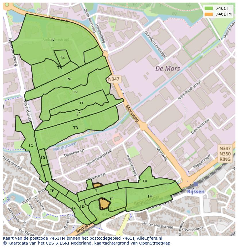 Afbeelding van het postcodegebied 7461 TM op de kaart.