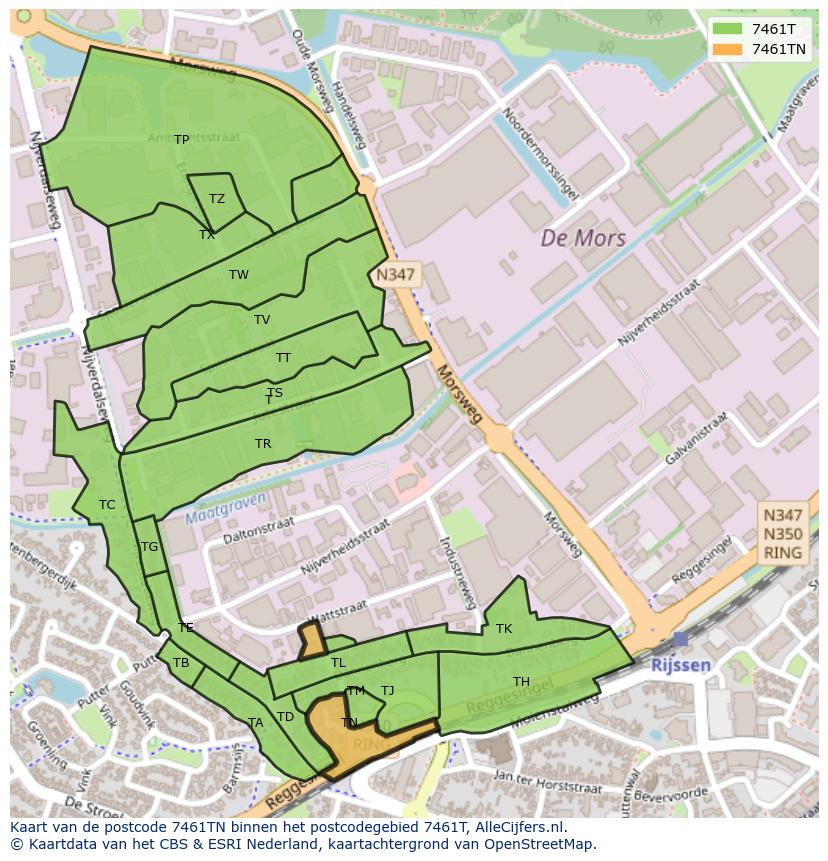 Afbeelding van het postcodegebied 7461 TN op de kaart.