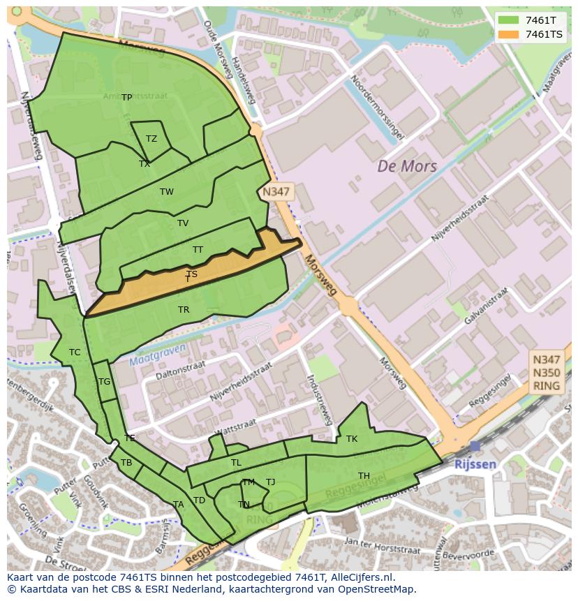 Afbeelding van het postcodegebied 7461 TS op de kaart.