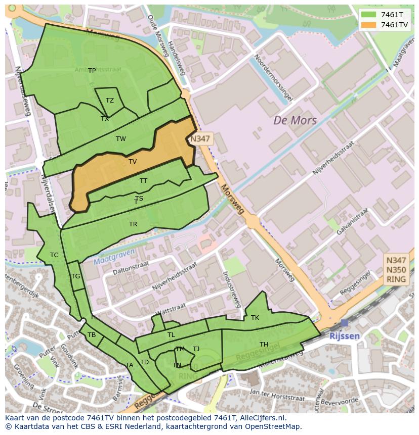 Afbeelding van het postcodegebied 7461 TV op de kaart.