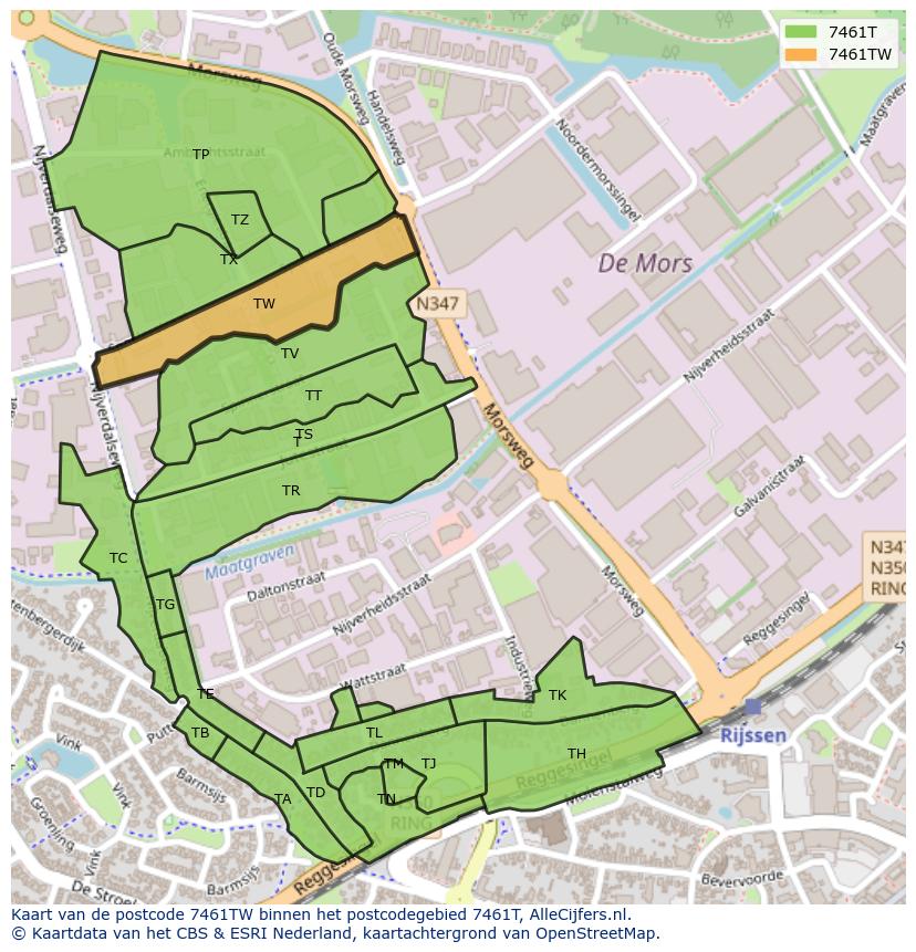 Afbeelding van het postcodegebied 7461 TW op de kaart.