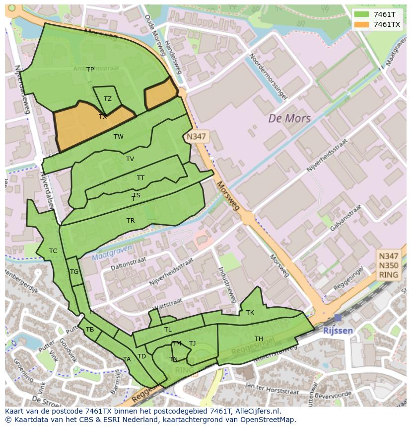 Afbeelding van het postcodegebied 7461 TX op de kaart.