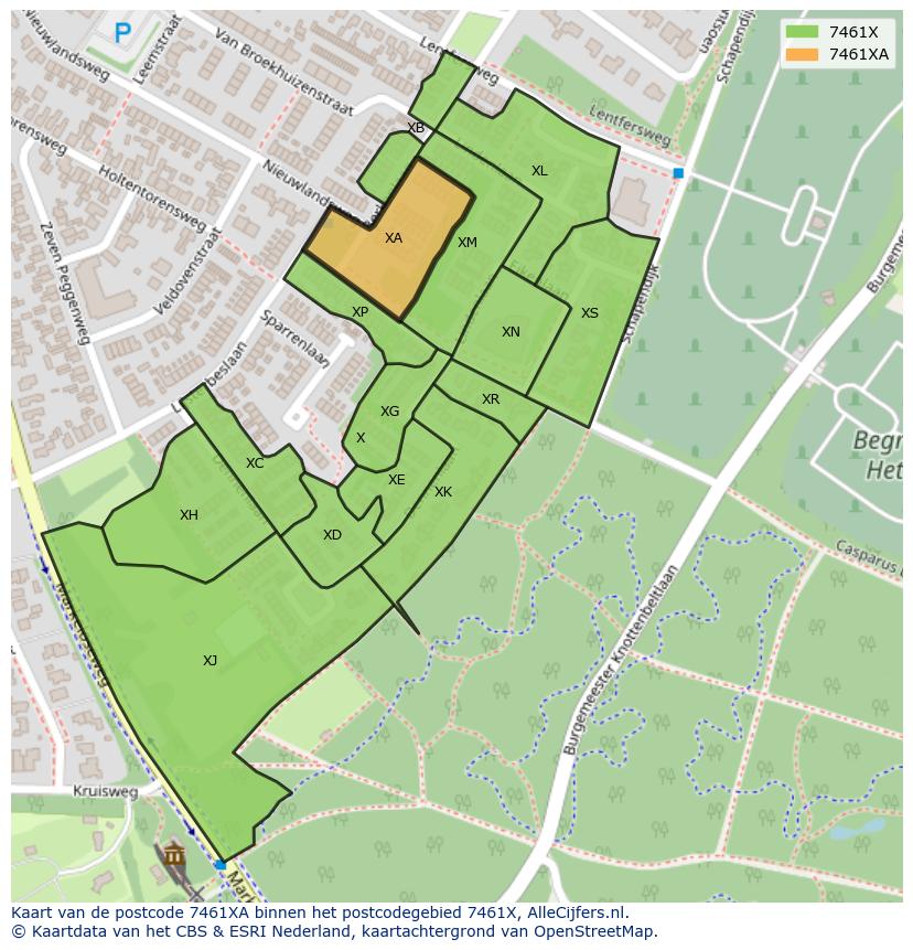 Afbeelding van het postcodegebied 7461 XA op de kaart.