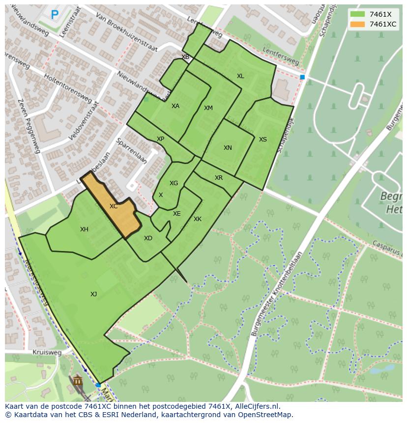 Afbeelding van het postcodegebied 7461 XC op de kaart.