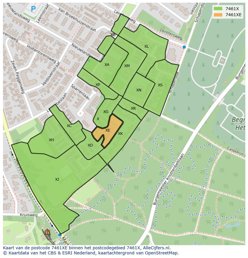 Afbeelding van het postcodegebied 7461 XE op de kaart.