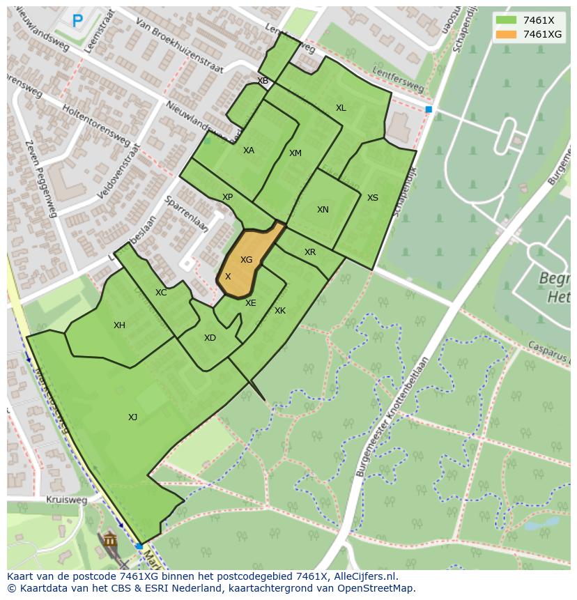 Afbeelding van het postcodegebied 7461 XG op de kaart.