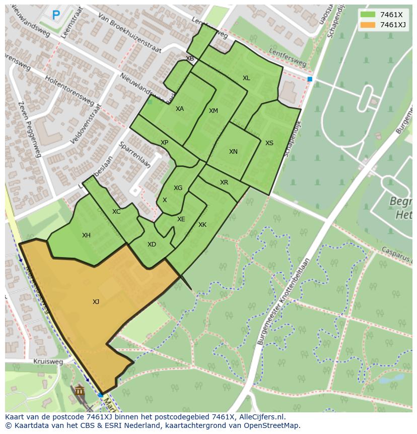 Afbeelding van het postcodegebied 7461 XJ op de kaart.