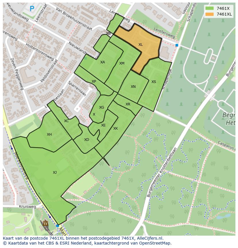 Afbeelding van het postcodegebied 7461 XL op de kaart.