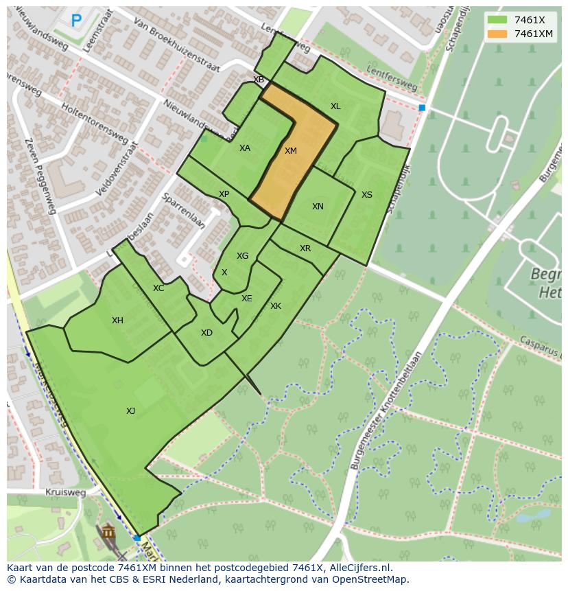 Afbeelding van het postcodegebied 7461 XM op de kaart.