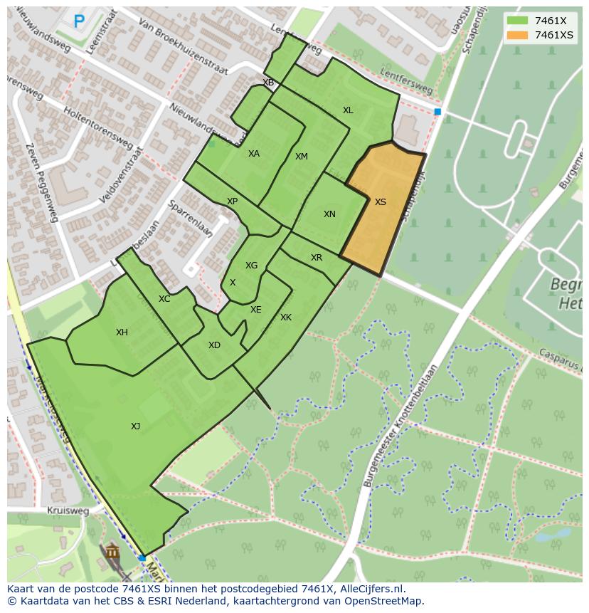 Afbeelding van het postcodegebied 7461 XS op de kaart.