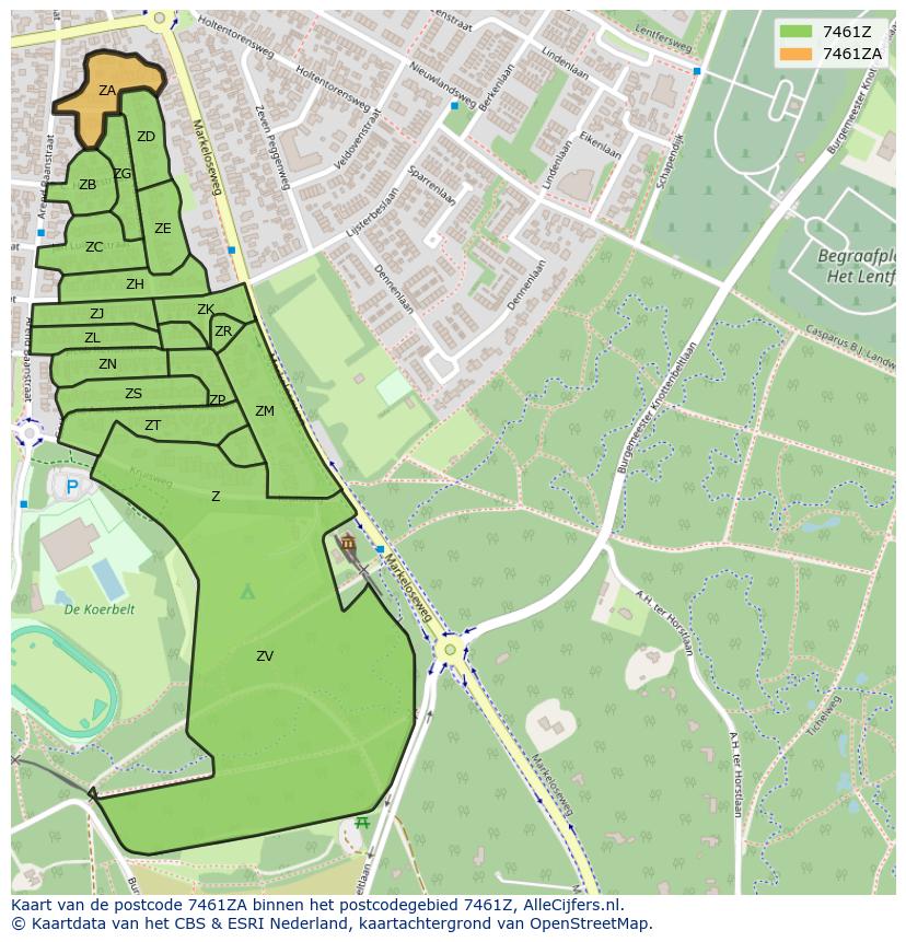 Afbeelding van het postcodegebied 7461 ZA op de kaart.