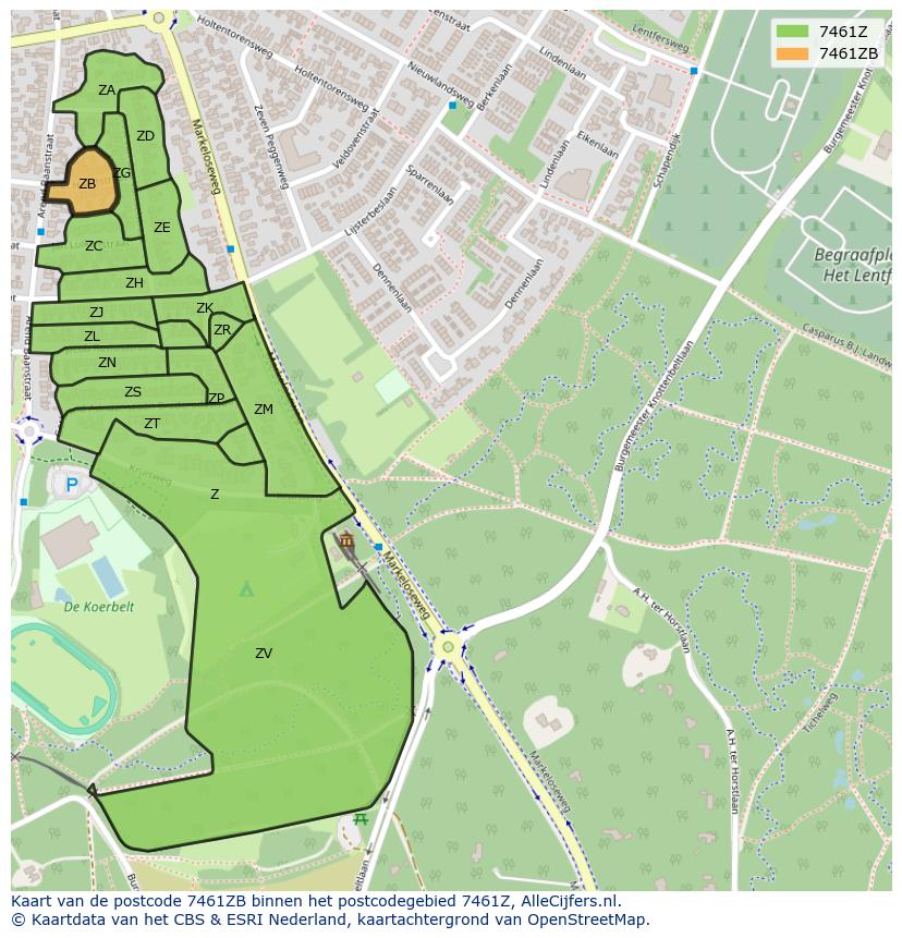 Afbeelding van het postcodegebied 7461 ZB op de kaart.