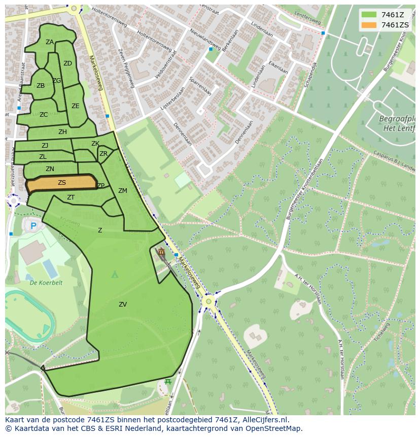 Afbeelding van het postcodegebied 7461 ZS op de kaart.