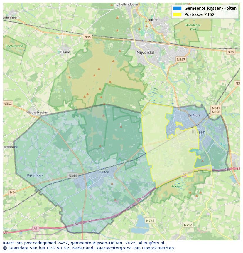 Afbeelding van het postcodegebied 7462 op de kaart.