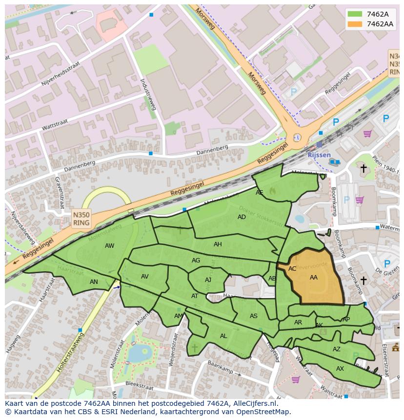 Afbeelding van het postcodegebied 7462 AA op de kaart.