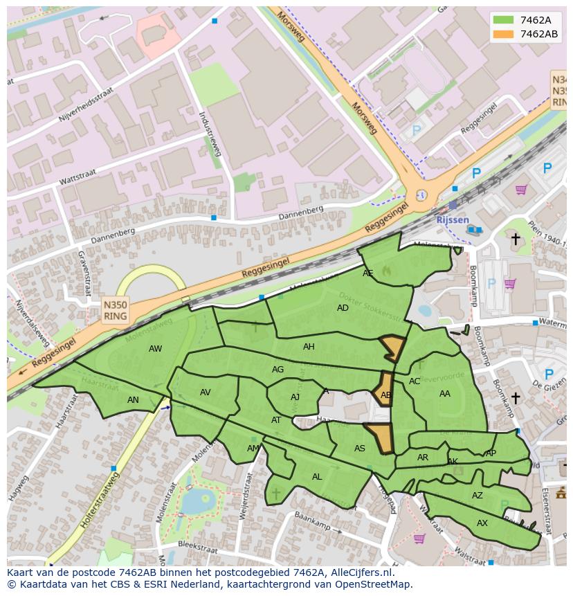 Afbeelding van het postcodegebied 7462 AB op de kaart.