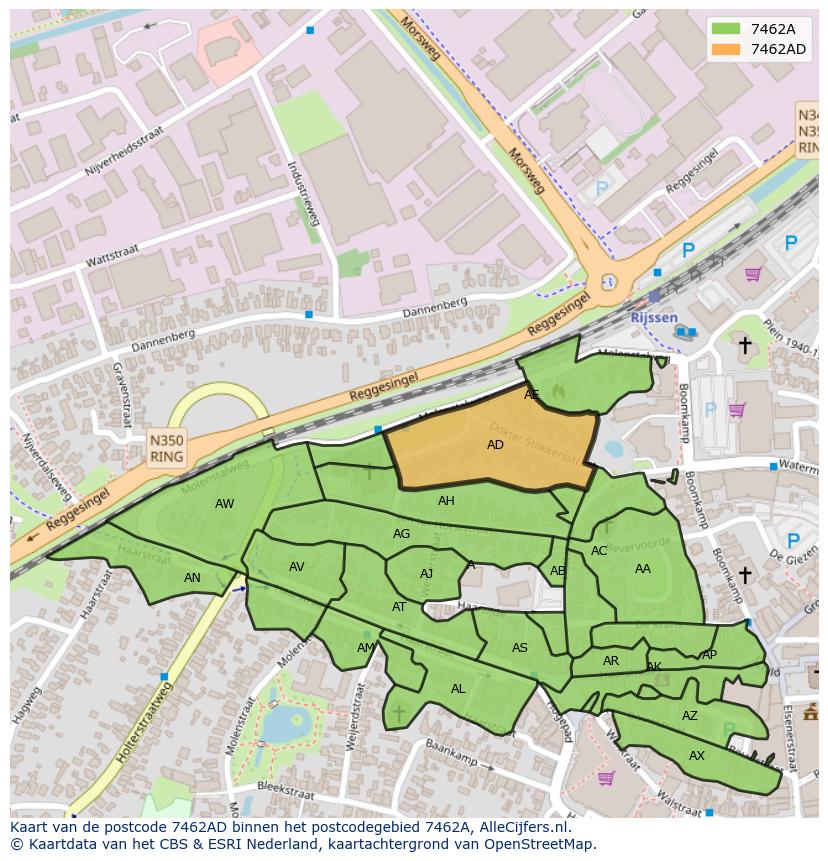 Afbeelding van het postcodegebied 7462 AD op de kaart.