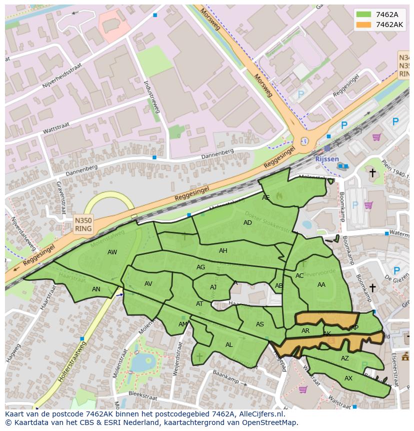 Afbeelding van het postcodegebied 7462 AK op de kaart.