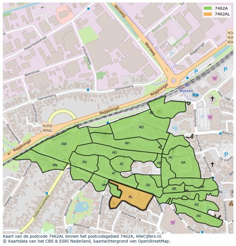 Afbeelding van het postcodegebied 7462 AL op de kaart.