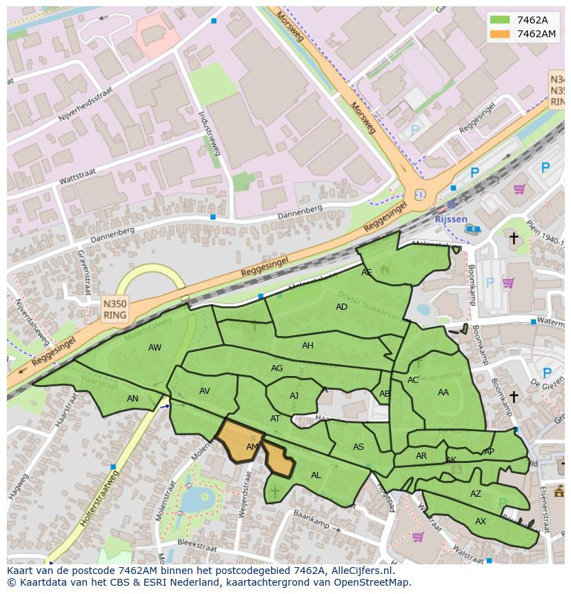 Afbeelding van het postcodegebied 7462 AM op de kaart.