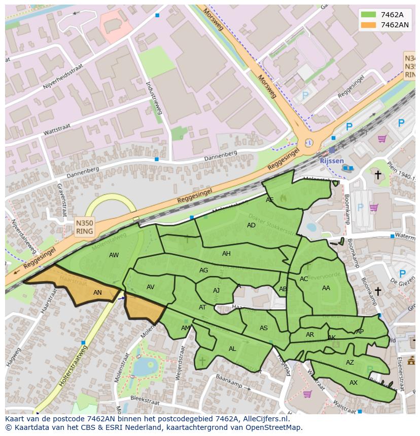 Afbeelding van het postcodegebied 7462 AN op de kaart.