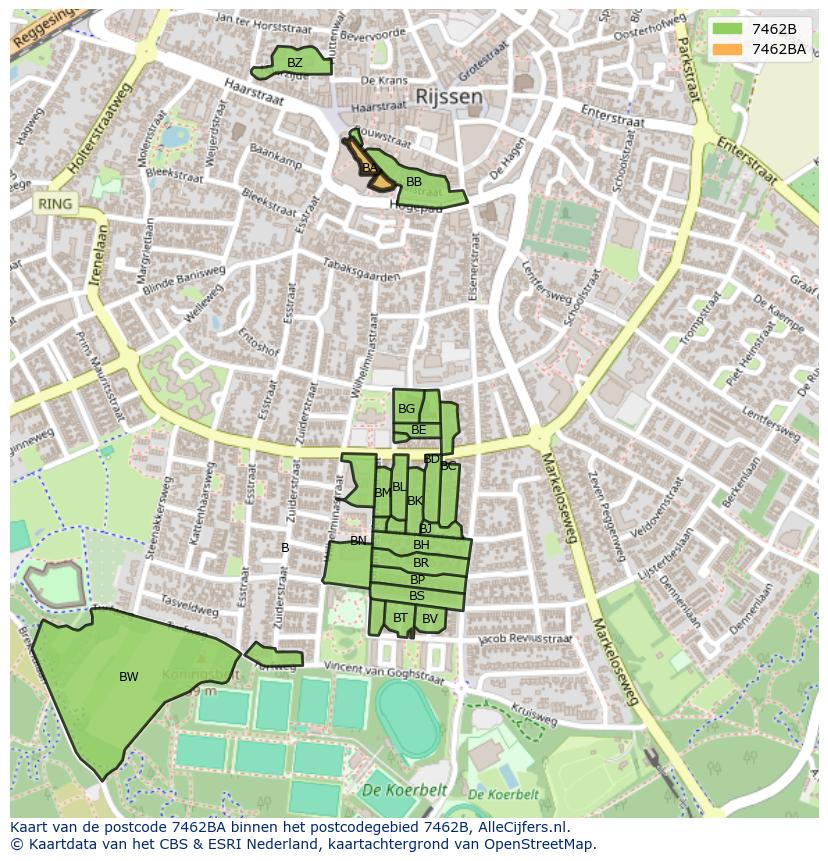 Afbeelding van het postcodegebied 7462 BA op de kaart.