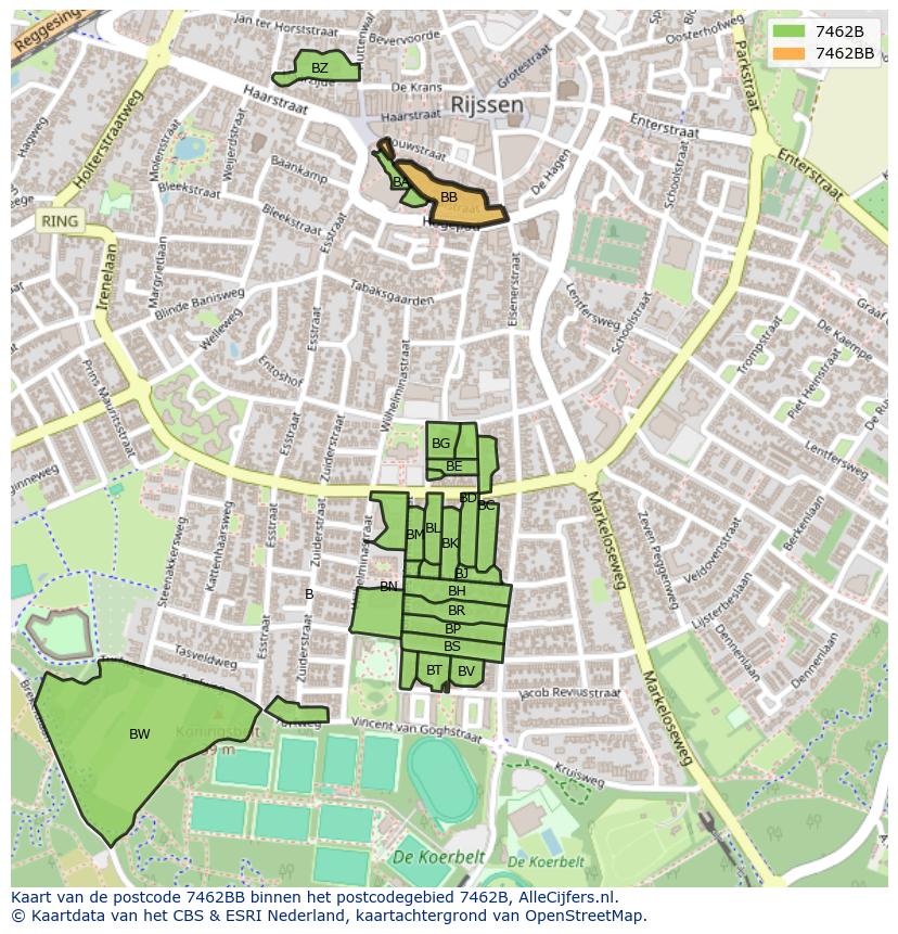 Afbeelding van het postcodegebied 7462 BB op de kaart.