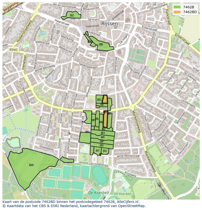 Afbeelding van het postcodegebied 7462 BD op de kaart.