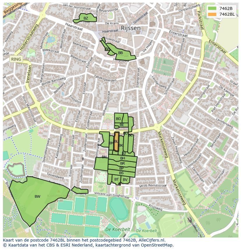 Afbeelding van het postcodegebied 7462 BL op de kaart.