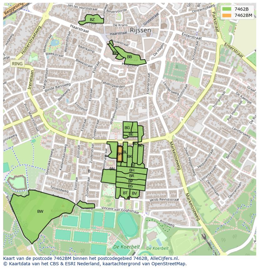 Afbeelding van het postcodegebied 7462 BM op de kaart.