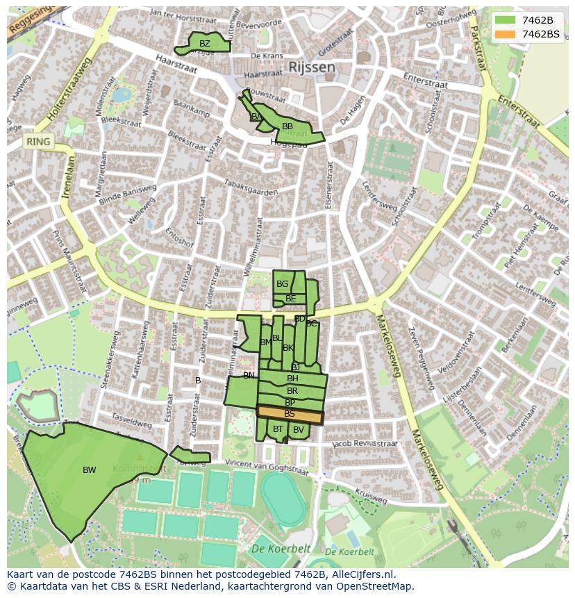 Afbeelding van het postcodegebied 7462 BS op de kaart.