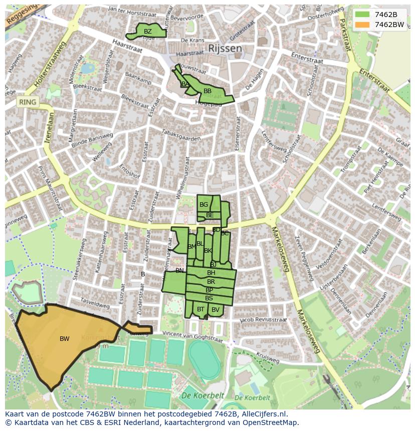 Afbeelding van het postcodegebied 7462 BW op de kaart.
