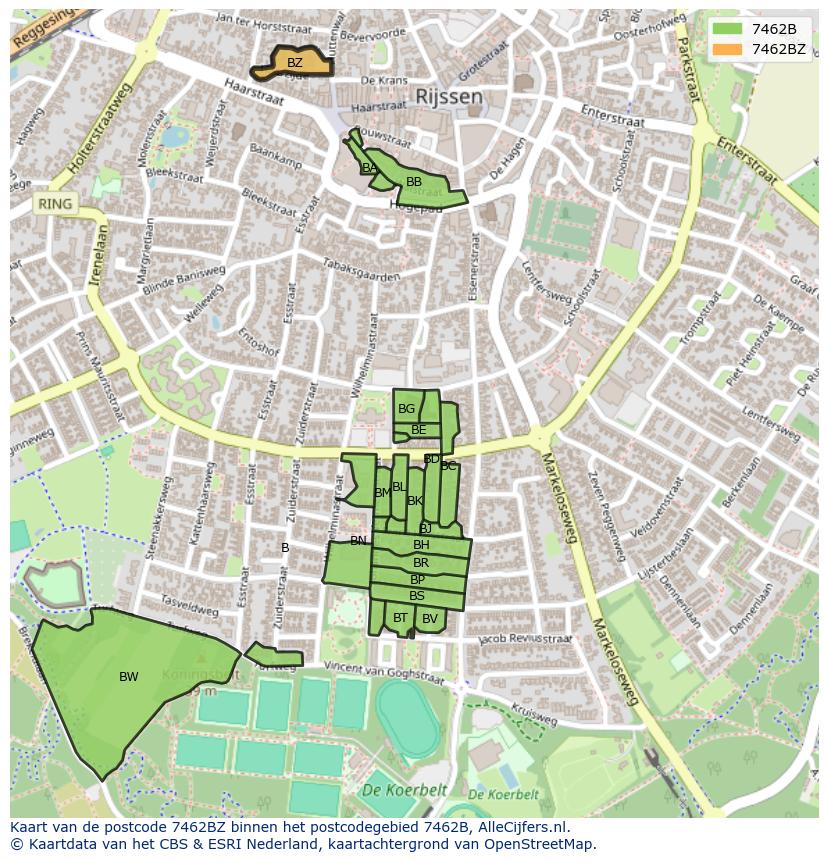 Afbeelding van het postcodegebied 7462 BZ op de kaart.
