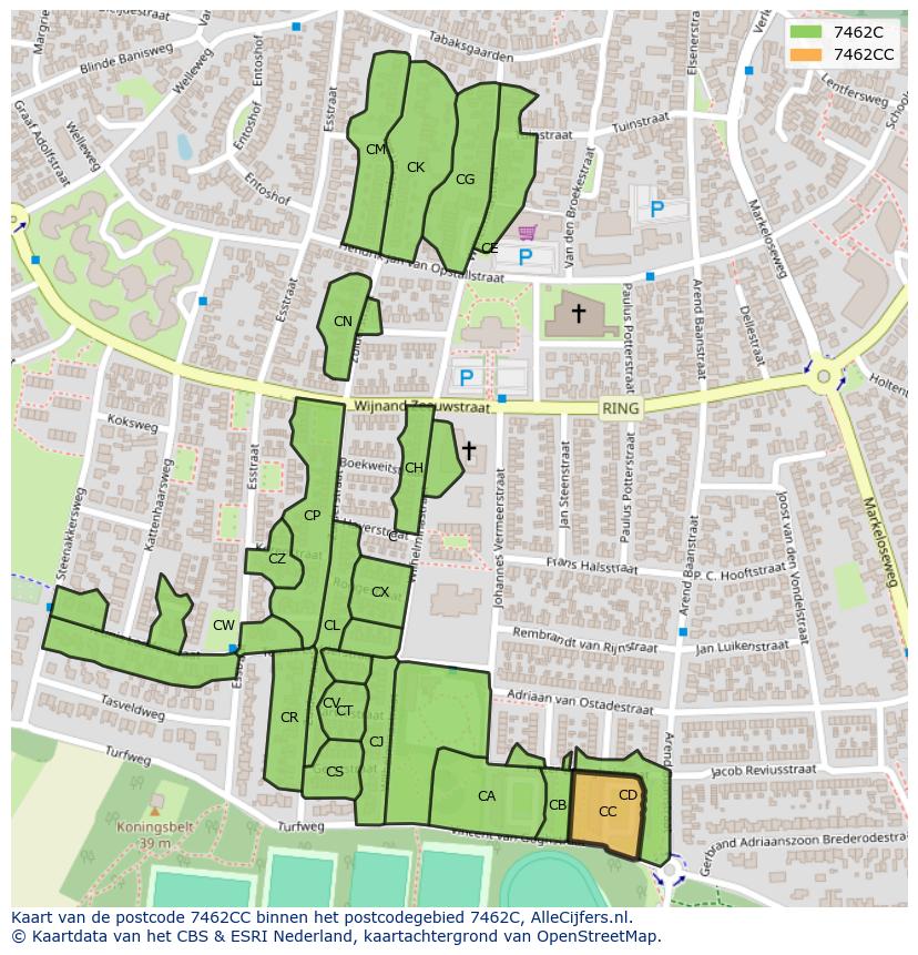 Afbeelding van het postcodegebied 7462 CC op de kaart.