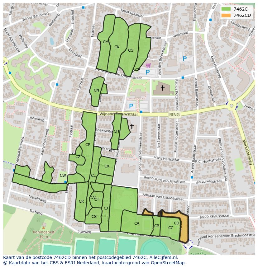 Afbeelding van het postcodegebied 7462 CD op de kaart.