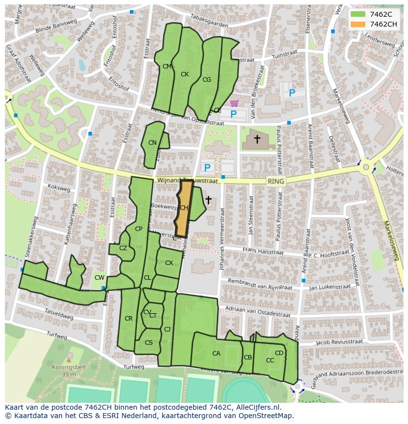 Afbeelding van het postcodegebied 7462 CH op de kaart.