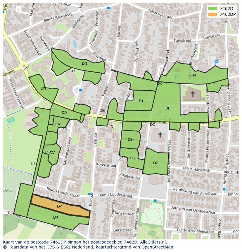 Afbeelding van het postcodegebied 7462 DP op de kaart.