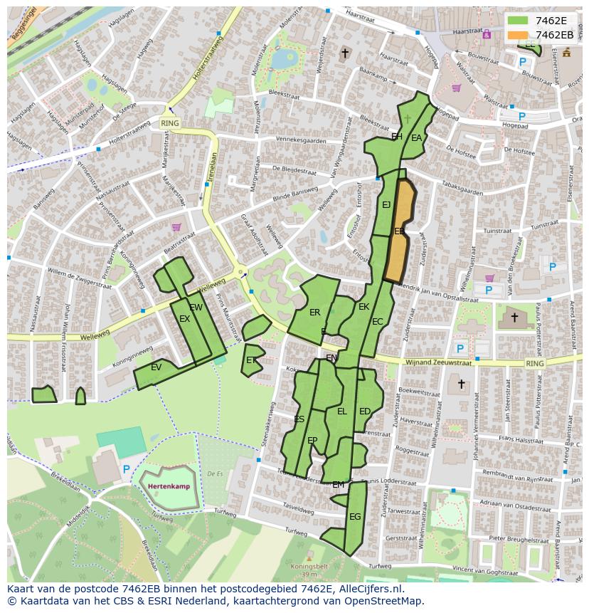 Afbeelding van het postcodegebied 7462 EB op de kaart.