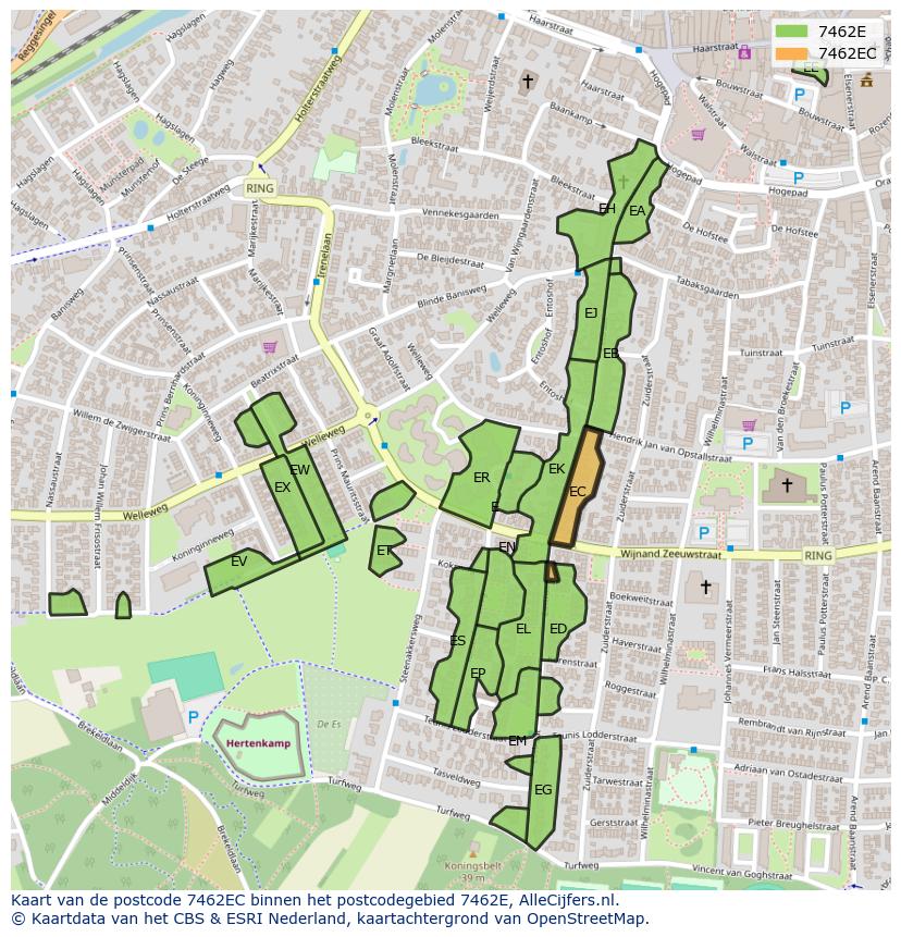 Afbeelding van het postcodegebied 7462 EC op de kaart.